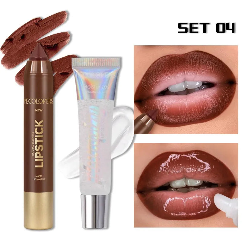 Lipstick SET, Lip Liner with Lip Gloss, Depicting The Contour of The Lips, Moisturizing The Lips, Charming Lips