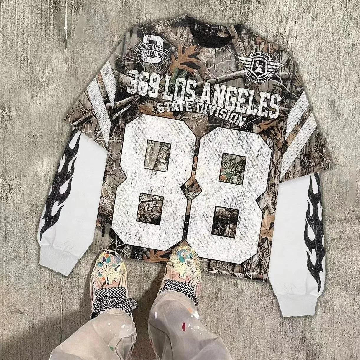 Y2K Sports Camouflage Jerseys Goth Oversized Loose Bough Pattern Long-sleeved Shirt Hip Hop Sweatshirt Street Wear