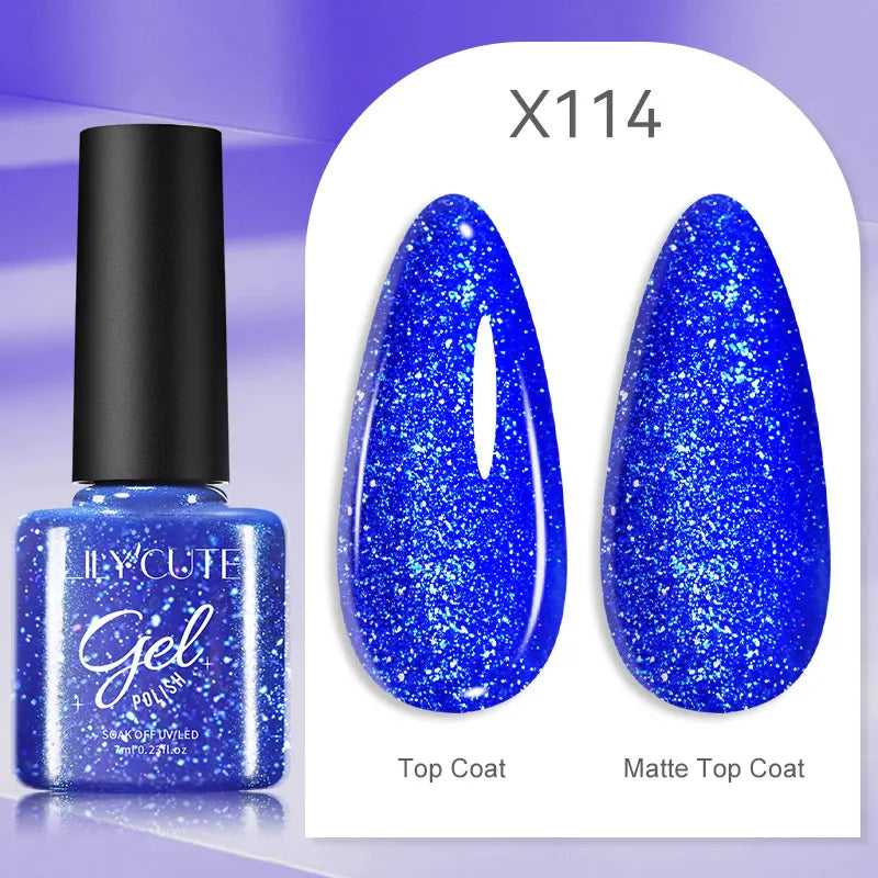 LILYCUTE 7ml Neon Reflective Nail Gel Polish Dark Flash Glitter Effect Fluorescent Gel Soak Off UV Gel Summer Nail Art Varnish