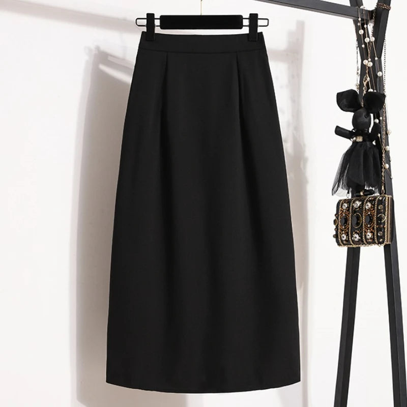 2026 High Waisted Mid Length A-line Long Skirt Split Wrap Body Skirt Summer Female Fashionable Versatile Solid color Skirts