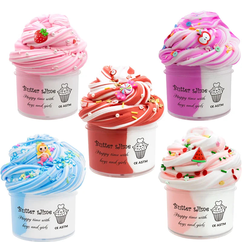 70ml Butter Fluffy Slime Kit Fruit Bicolor Slime Super Soft Non-Sticky and Scented for Kids Ideal Birthday Party Favor Gift