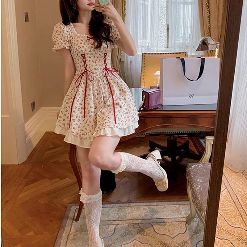 Rose Print Lace Dress