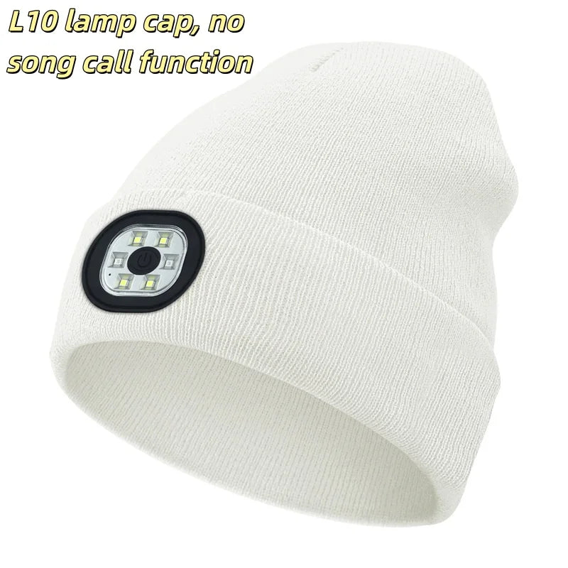 Bluetooth Beanie - Night Run Marathon Night Fishing Bluetooth LED Light Warm Cap USB Rechargeable Music Knitted Cap 3 Gear Light Adjustment Cap