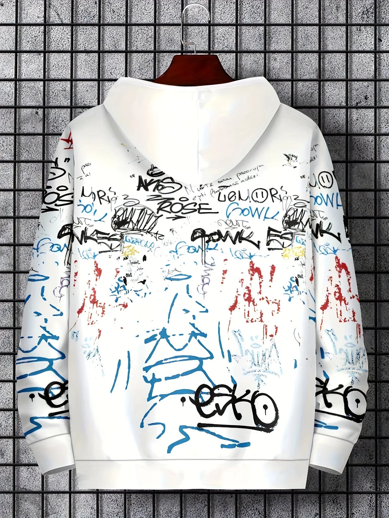Fashionable men's autumn personalized letter graffiti print soft and comfortable hooded sweatshirt outdoor urban high street to