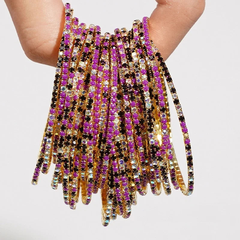 5pcs Fashion Colorful Acrylic Crystal Rhinestone Elastic Bracelet for