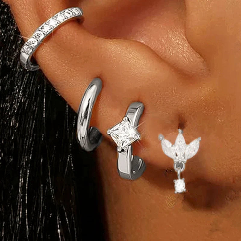 Huggie Hoop Earrings Set for Women | Crystal Zircon Tragus Cartilage Piercing Jewelry