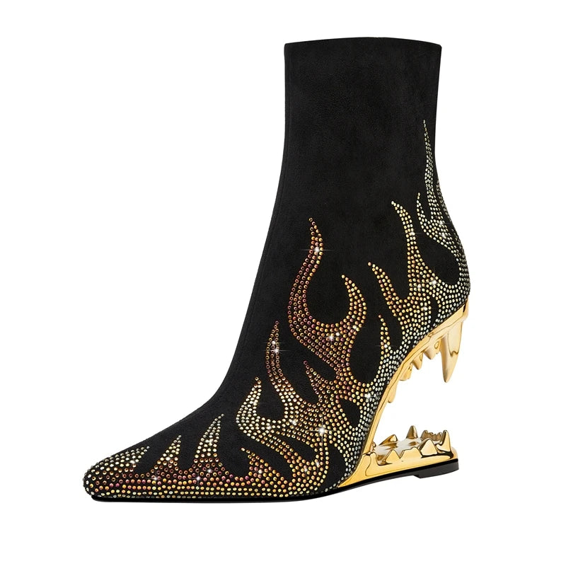 Kaky's New Water Diamond Flame Pointed Super High Heel Shaped Heel Wolf Teeth Tiger Teeth Women's Short Boots and Women's Boots