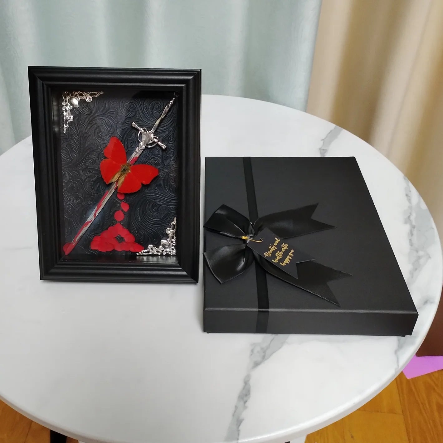 Red Butterfly Cymothoe Sangaris Specimen With Sword Framed Natural Butterflies Taxidermy Artwork Wall Décor Exquisite Collection