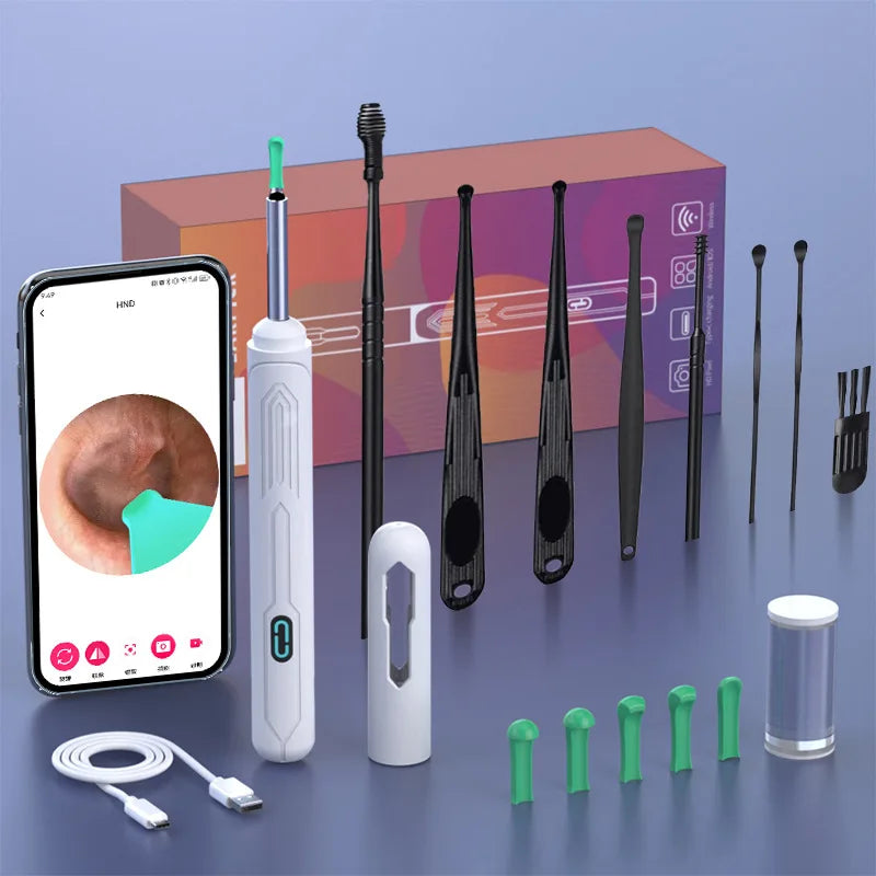 Ear Cleaner with Camera Set HD Ear Sticks Otoscope USB C Charging Endoscope Wax Removal Tool Earpick Ear Cleaning Set NK3