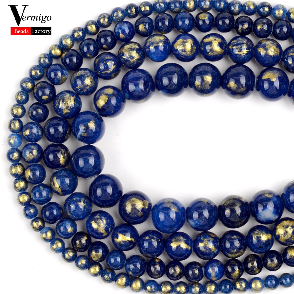 4/6/8/10mm Dark Blue Golden Silk Jade Stone Beads Round Loose Spacer Beads For Jewelry Making Diy Bracelet 15"