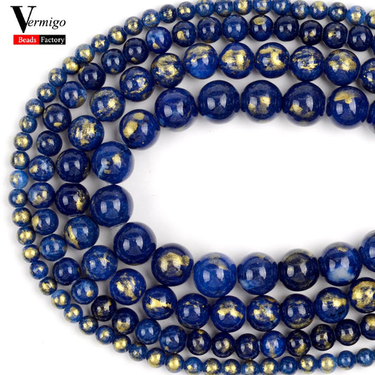 4/6/8/10mm Dark Blue Golden Silk Jade Stone Beads Round Loose Spacer Beads For Jewelry Making Diy Bracelet 15"