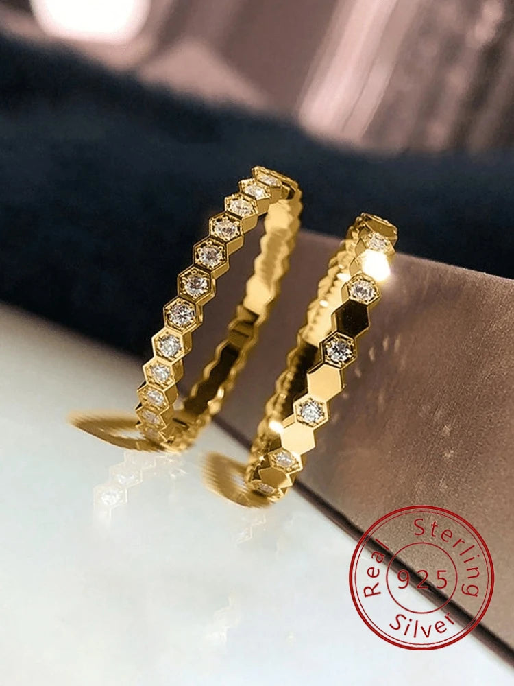 925 Sterling Silver Vintage Geometric Shape Zircon Rings For Women Gift Match Daily Party High Quality Fine Jewelry Accessories