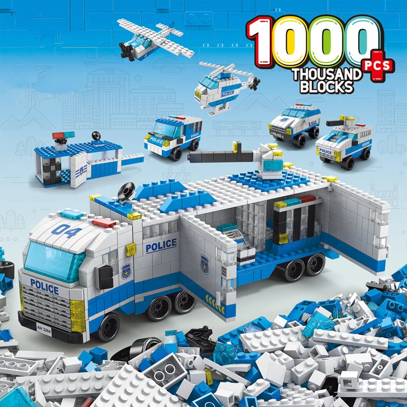 6in1 NEW Police Sports Car Fire Engineering Engine Mini Loader Truck Classic Model Building Blocks Sets Bricks Toy City