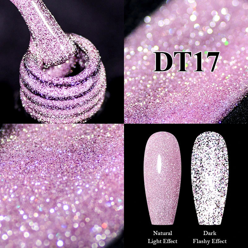 MEET ACROSS 7ml Reflective Glitter Gel Nail Polish Glitter Reflective Effect Semi Permanent UV LED Nail Art Gel Varnish Manicure