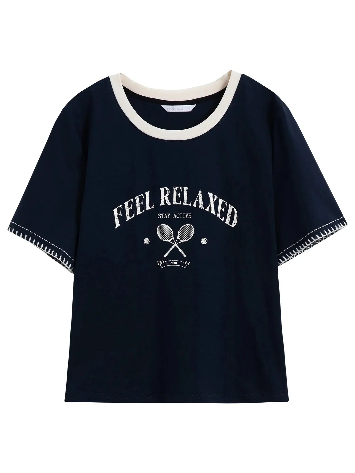 Women's Summer Contrast-Stitch Cotton Tee
