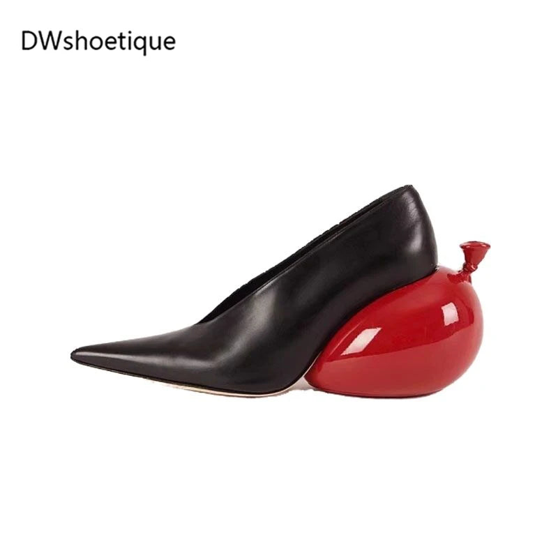 New balloon pointed toe slip on women dress shoes strange heel casual women pump