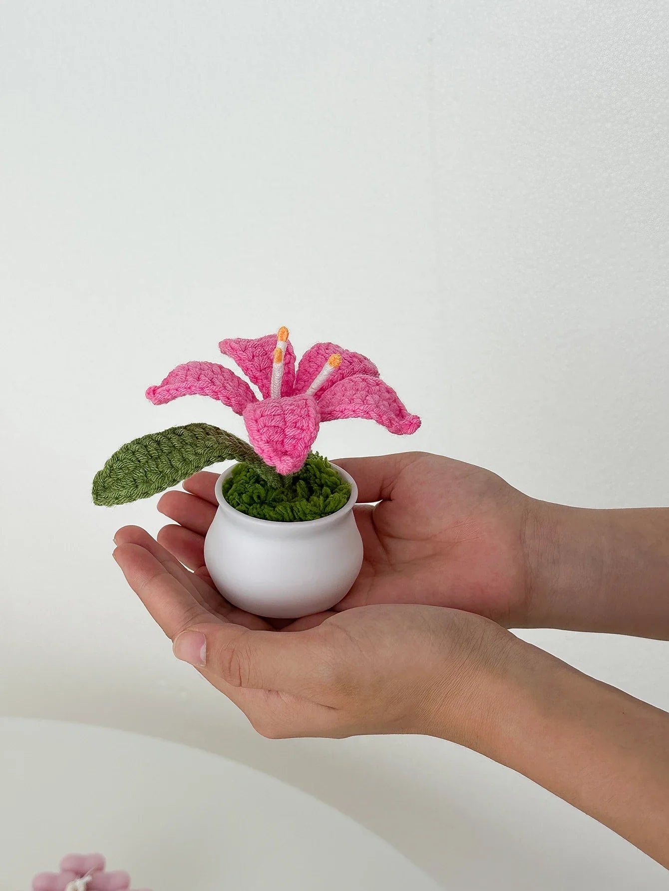 Flowers Hand-Knitted Lily Potted Delicate Crochet Woven Flowers Pot Mother's Day Gift