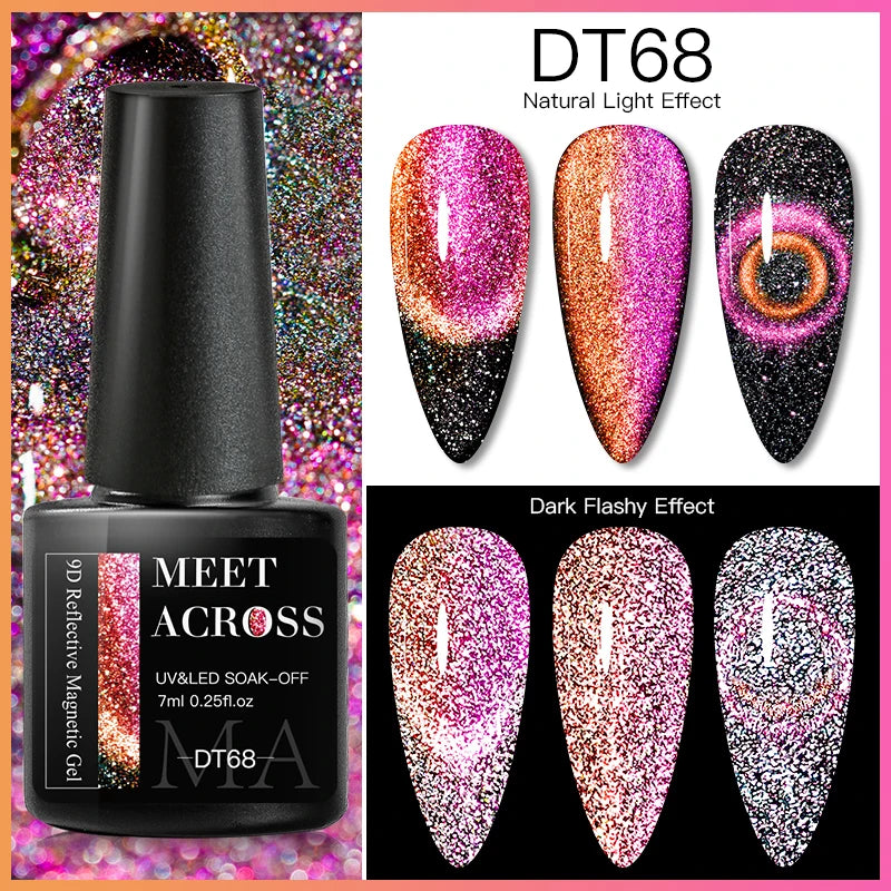 MEET ACROSS 7ml Reflective Glitter Gel Nail Polish Glitter Reflective Effect Semi Permanent UV LED Nail Art Gel Varnish Manicure