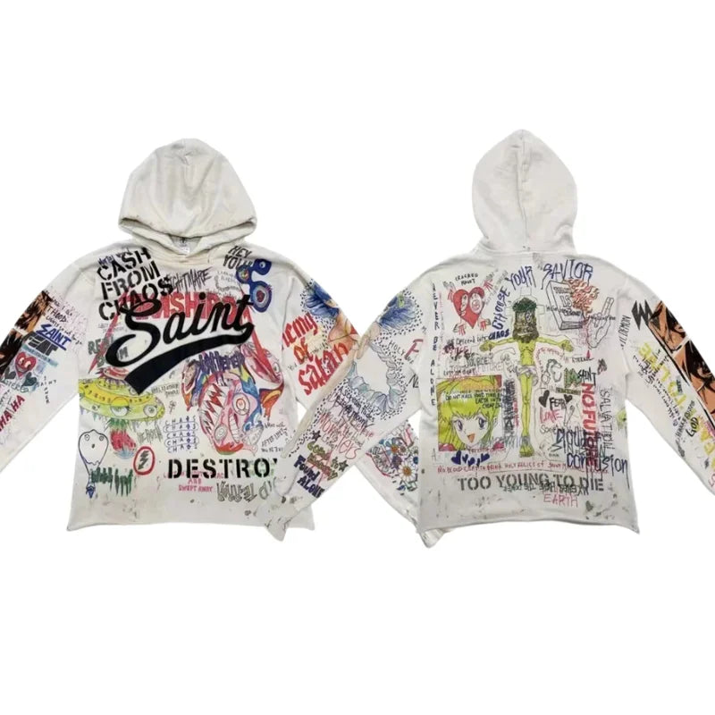 Saint Graffiti Loose Hoodie High Street Women's Men's Casual Full Print Hoody Sweatshirts Haikyuu