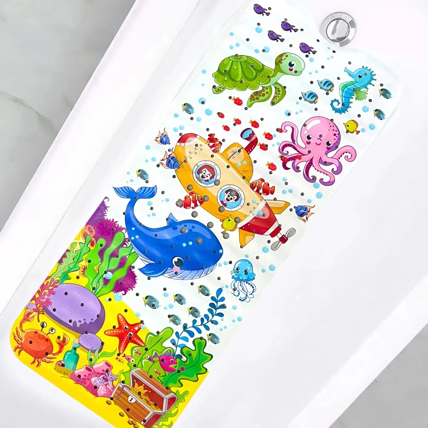 1pc Cartoon Extra Long Bathtub Mat 40x100cm Non Slip Bath Mat for Bathroom Tubs Shower Mats with Suction Cups & Drain Holes