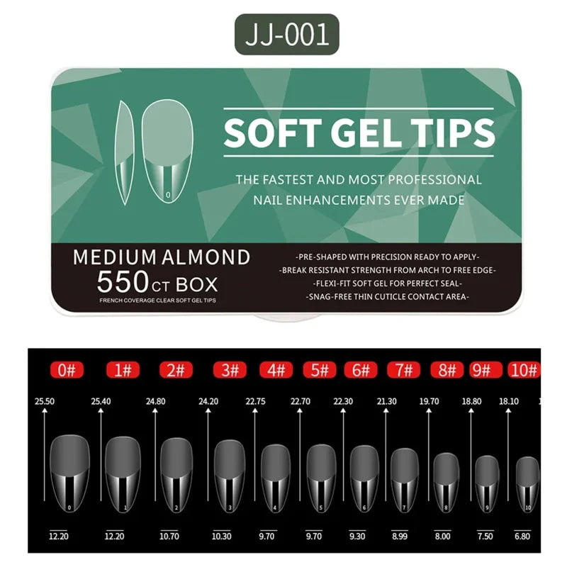 550Piece Medium and short soft gel nail tips Medium Apricot/Coffin Head Full Coverage Matte Extension Tool Acrylic Press-On Nail