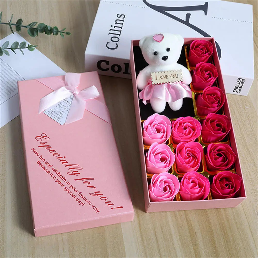 22 Flowers Soap Flower Gift Rose Box Valentines Day Gift Bears Bouquet Wedding Decoration Gift Festival Heart-shaped Box