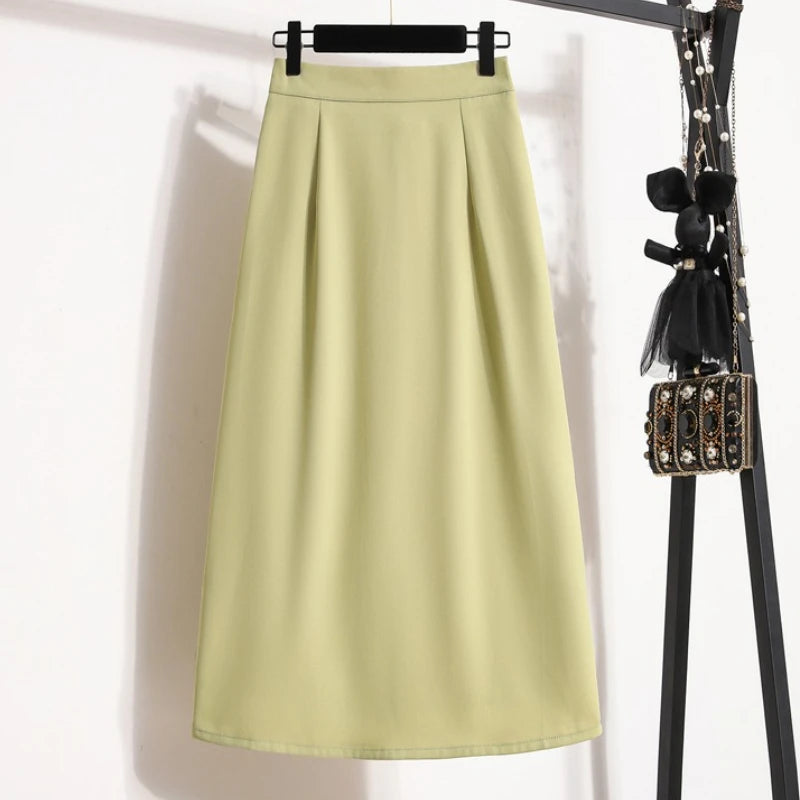 2026 High Waisted Mid Length A-line Long Skirt Split Wrap Body Skirt Summer Female Fashionable Versatile Solid color Skirts