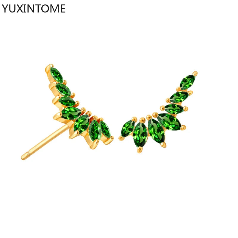 925 Sterling Silver Ear Needle Green Zircon Stud Earrings for Women Luxury Long Chain Geometric Gold Earrings Fashion Jewelry