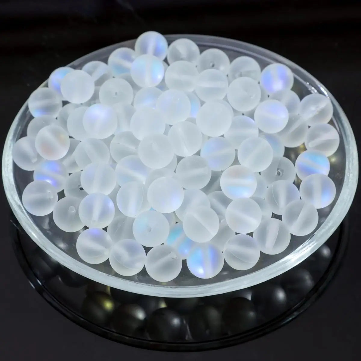 Matte White Aurora Crystal Glass Beads, 6/8/10MM Frosted Glitter Shining Mermaid Round Loose Beads, Rainbow Holographic