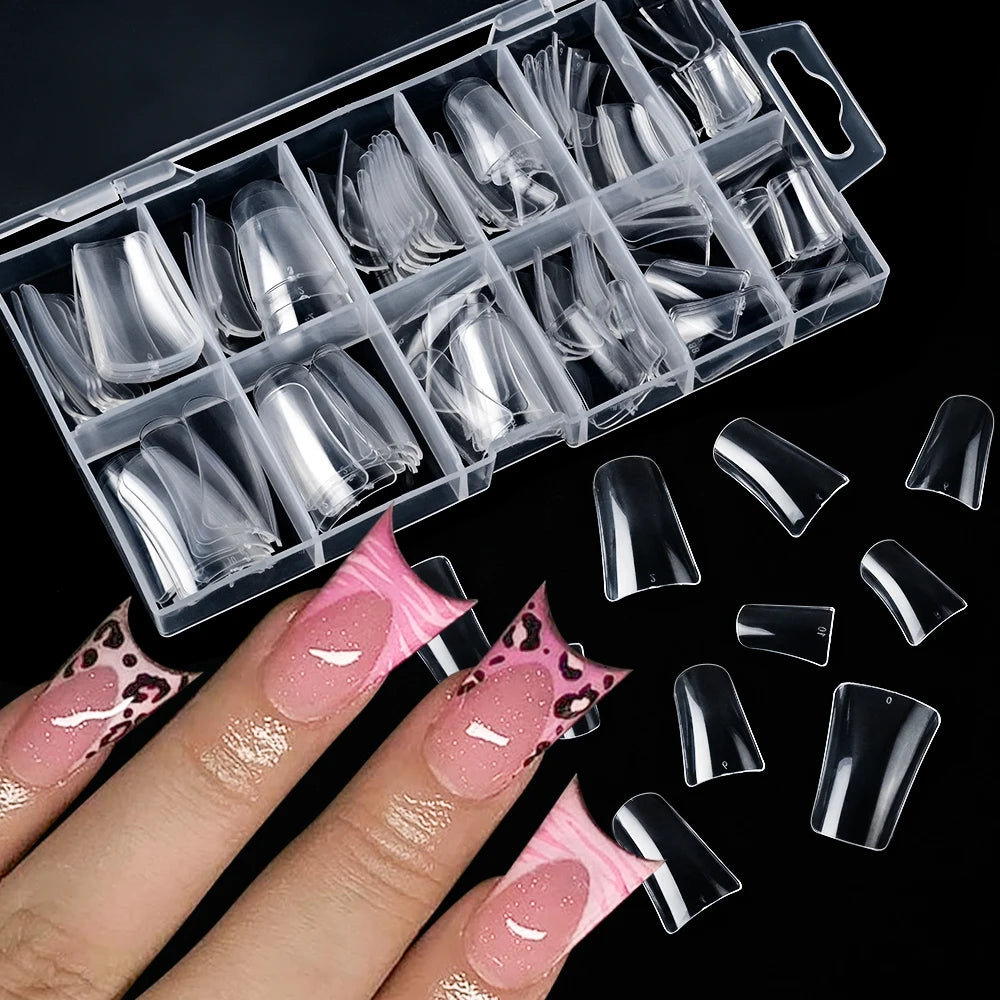 120Pcs Clear Duckbill Fake Nail Tips Full Cover False Fingertips 12Sizes Press On Nails Extension forManicure Salon Supplies Y2K