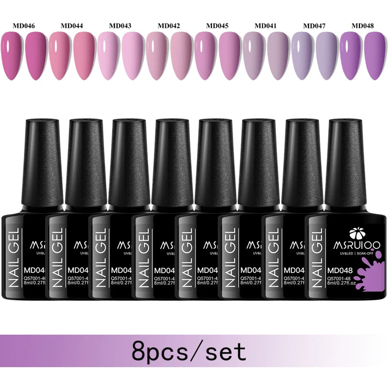 MSRUIOO 8pc Gel Nail Polish Kits Summer Colorful Semi Permanent UV LED Gel Polish Set Glitter Nail Art Varnish Design Manicure