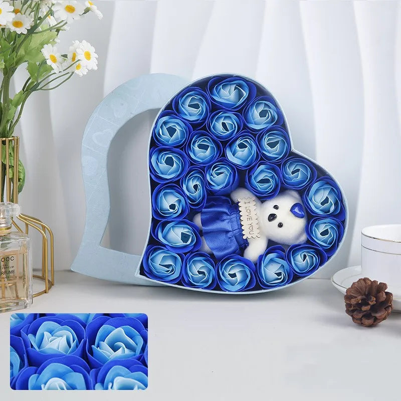 22 Flowers Soap Flower Gift Rose Box Valentines Day Gift Bears Bouquet Wedding Decoration Gift Festival Heart-shaped Box