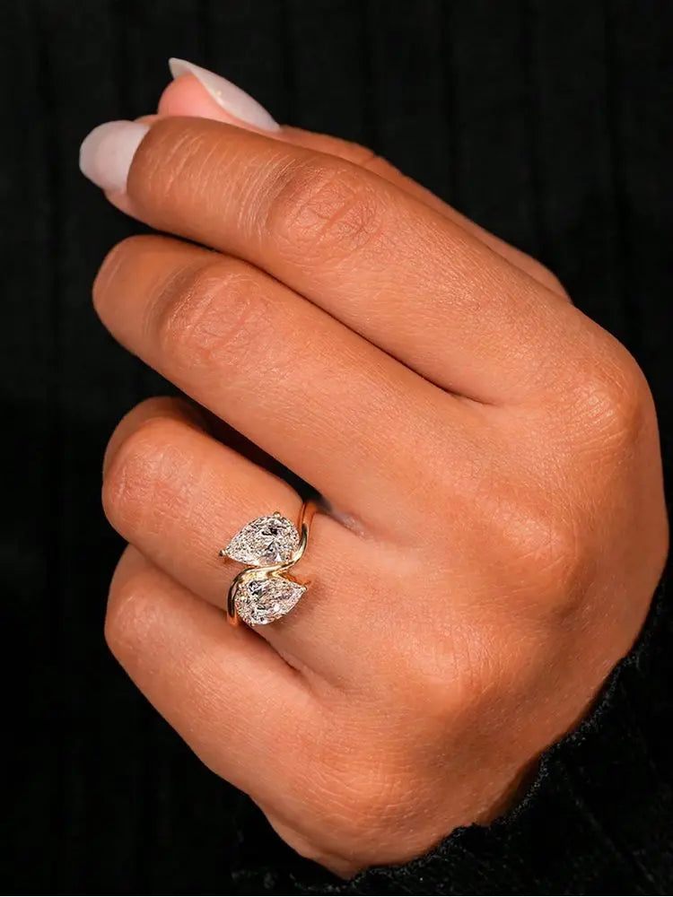 925 Sterling Silver Sparkling Double Water Drop Zircon Ring For Women Engagement Wedding Luxury High Quality Fine Jewelry