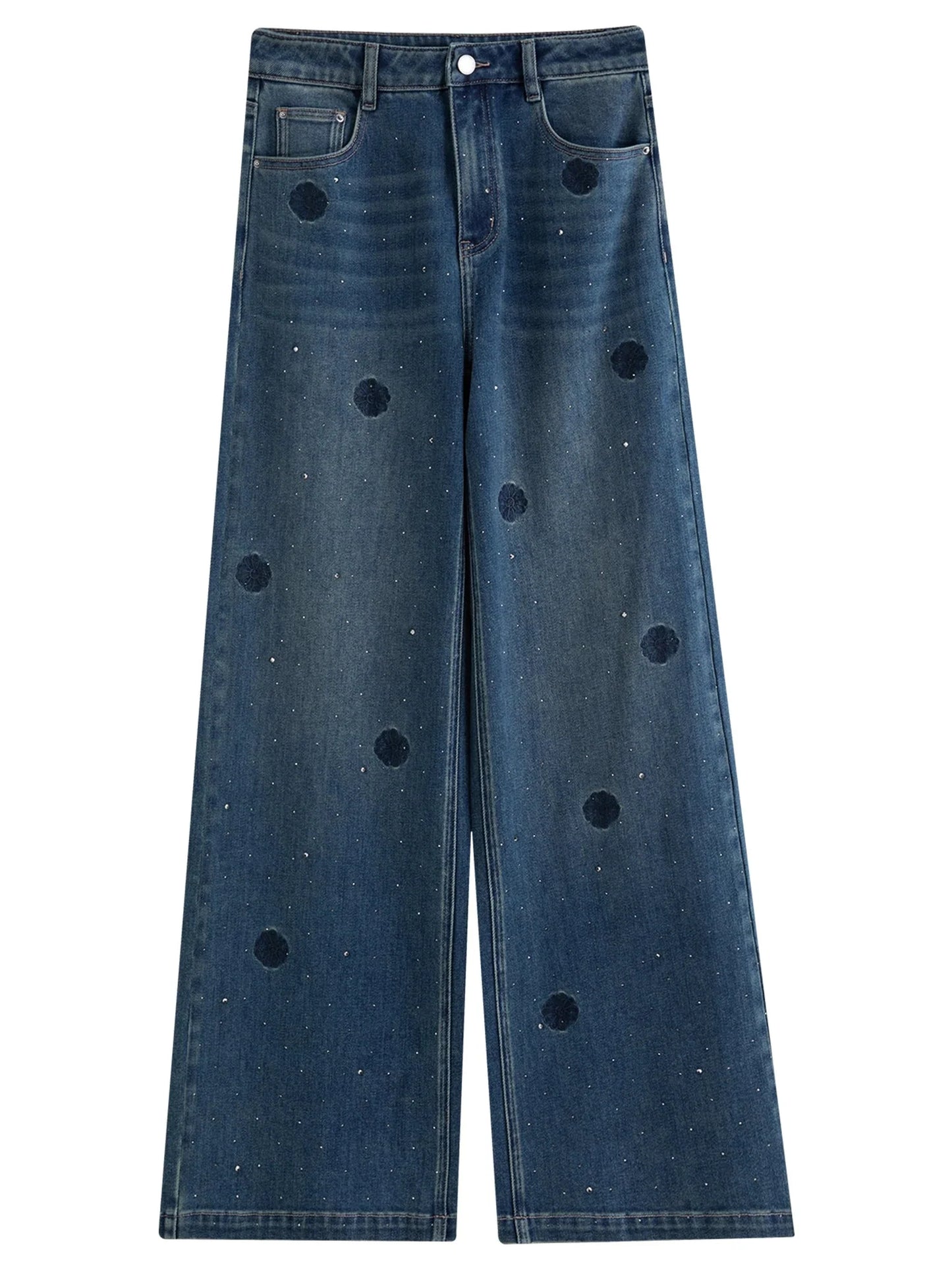 Vintage Straight-Leg Jeans Slim Fit Floor-Length Denim