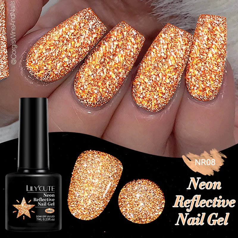 LILYCUTE 7ml Neon Reflective Nail Gel Polish Dark Flash Glitter Effect Fluorescent Gel Soak Off UV Gel Summer Nail Art Varnish