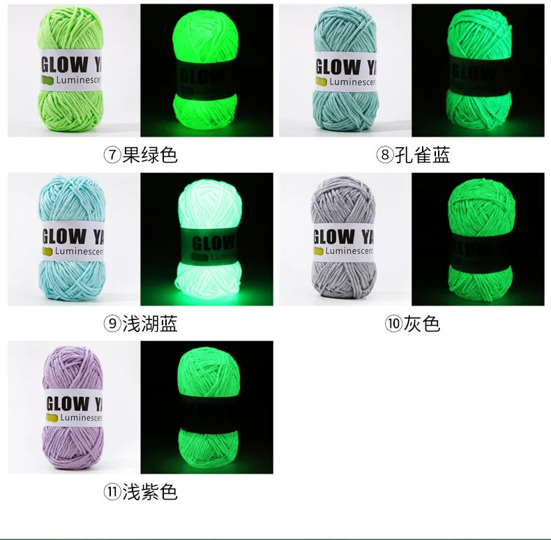 50g Novel Functional Yarn Glow In The Dark Polyester Luminous Chunky Yarn 2mm for Hand Knitting Carpet Sweater Hat Wool Yarn 80m