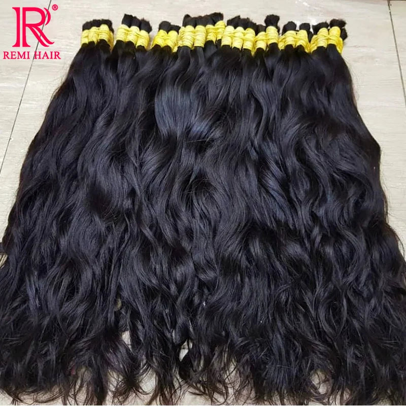 Human Hair Bulk No Weft Hair Extensions 100% Real Human Hair Braiding Natural Black Wavy Indian Hair Original Hair Weaving