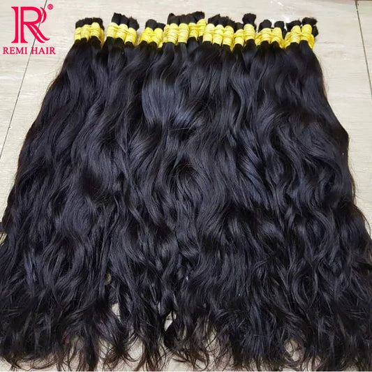 Human Hair Bulk No Weft Hair Extensions 100% Real Human Hair Braiding Natural Black Wavy Indian Hair Original Hair Weaving