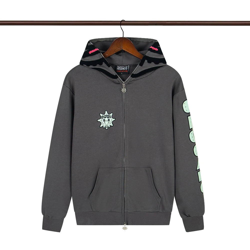 Glo Gang Eroded Glo Thermal embroidery printing Hoodie Men Women High Quality Oversized black full zip Hooded