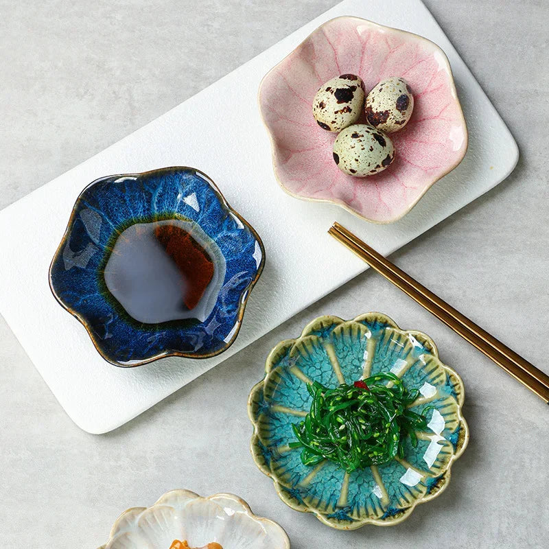 Japanese Ceramic Plate Retro Kiln Glaze Barbecue Mini Dipping Dish Sashimi Sushi Soy Sauce Dishes Home Desktop Snack Plates New