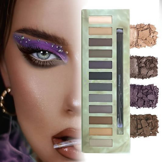 12-color eyeshadow palette, mirror packaging, pearlescent shimmer, stage makeup effect, long-lasting, easy to apply, waterproof