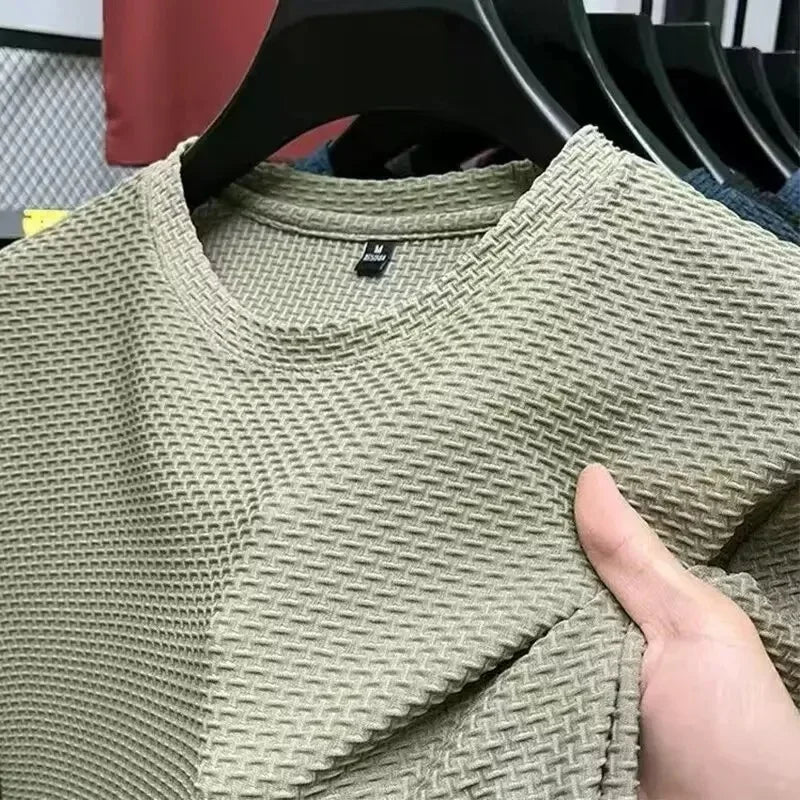 Ice Silk Bamboo Node Men's Short Sleeve T-Shirt Summer Pure Color Elastic Comfortable Cool Feeling Casual Versatile Thin Trendy