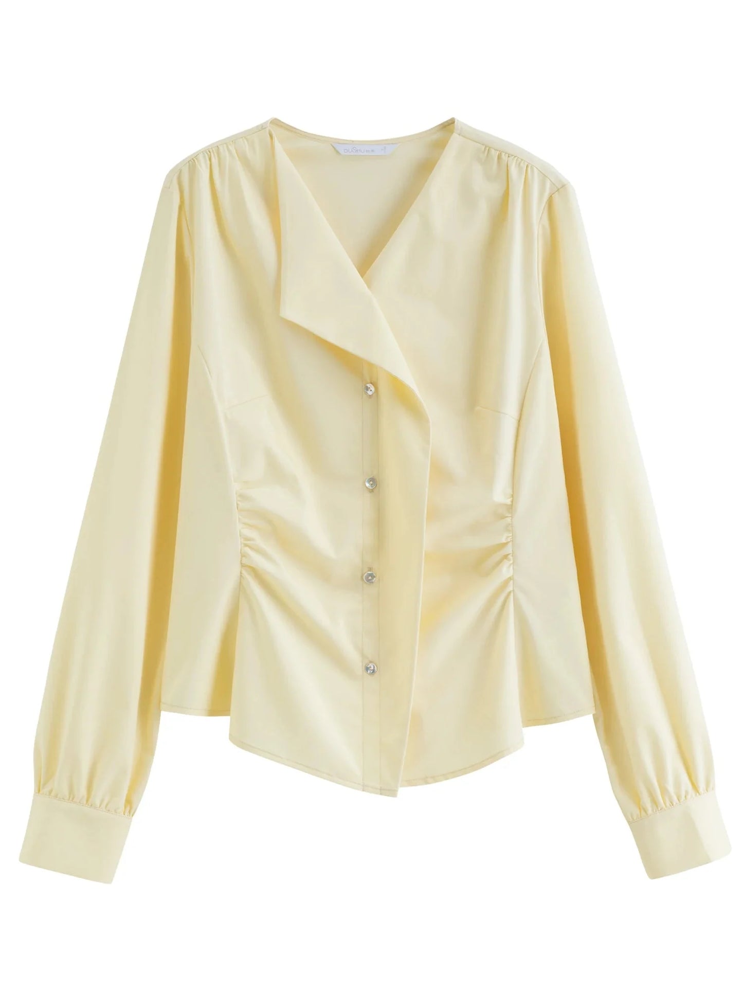 Women’s Asymmetrical V-Neck Blouse Slim Fit Office Top