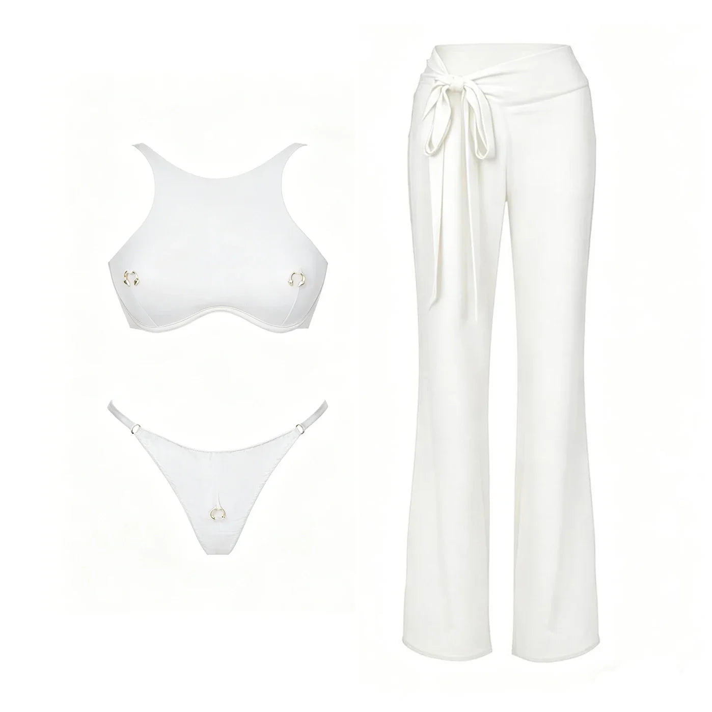 Sexy 3Pcs Swimsuit With Beach Pants Women Bikini Push Up Swimwear Biquini White Swim Suit Micro Bikinis Bathingsuit Beachwear
