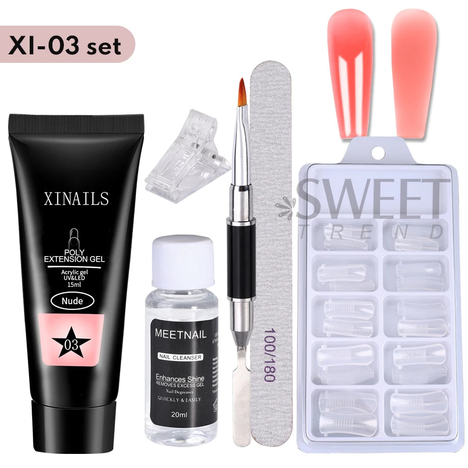 15ml Acrygel Nail Extension Gel Set Quick Building Jelly Prolong Finger Gel With Clip Form Brush File Manicure Constrction Tools