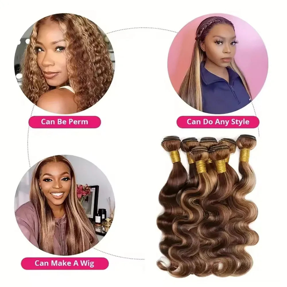 P4/27 Extension Brazilian Hair Weave Bundles 16-30 Inch Body Wave Bundles 100% Brazilian Human Hair Wig 180 Density For Women