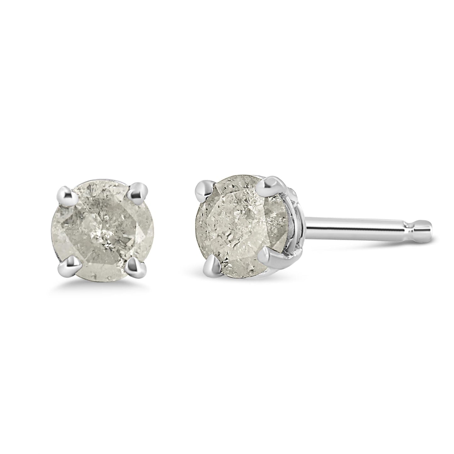 .925 Sterling Silver 4-Prong Round-cut "Salt and Pepper" Diamond Classic Stud Earrings (I-J Color, I3 Clarity)-0
