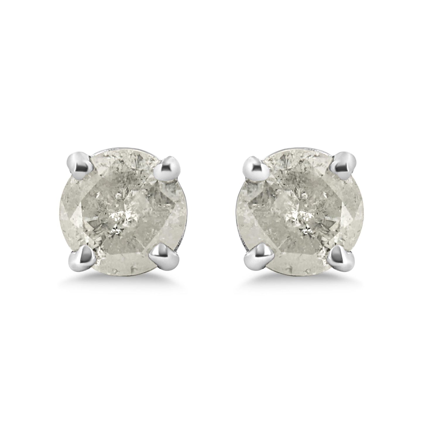 .925 Sterling Silver 4-Prong Round-cut "Salt and Pepper" Diamond Classic Stud Earrings (I-J Color, I3 Clarity)-1