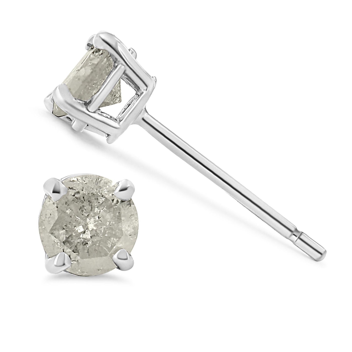 .925 Sterling Silver 4-Prong Round-cut "Salt and Pepper" Diamond Classic Stud Earrings (I-J Color, I3 Clarity)-3
