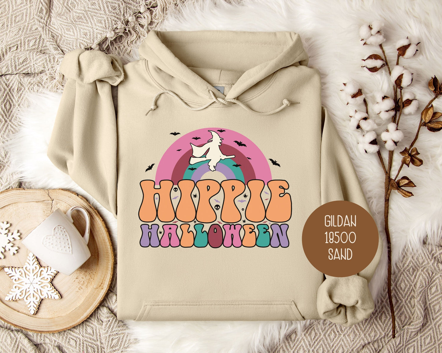Hippie Halloween Retro Witch Rainbow Hoodie-4